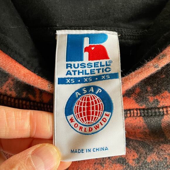 Russell Athletic x ASAP Rocky Pullover Skulls Hoodie Sweatshirt Mens XS Orange - Picture 5 of 10